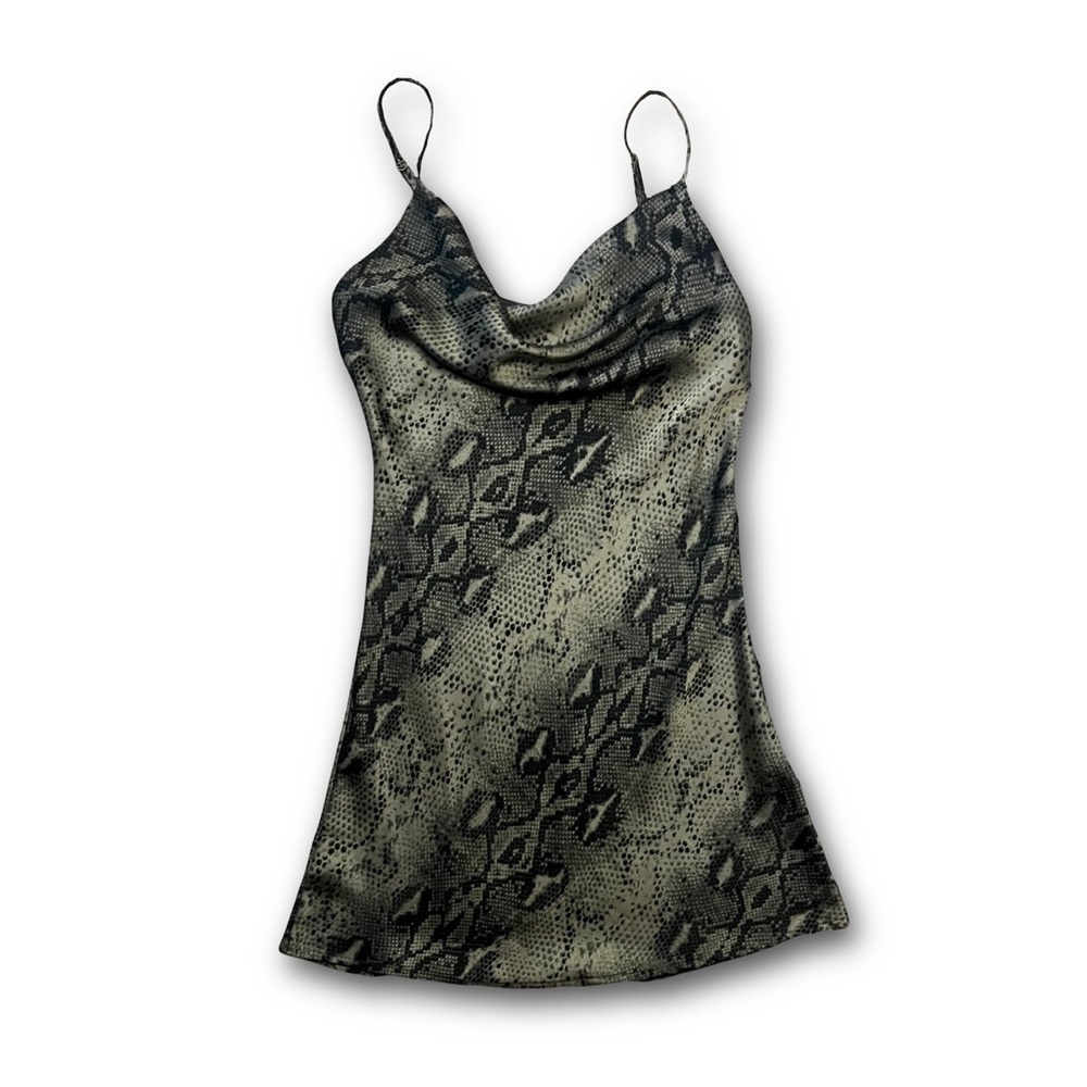 Urban outfitters olive snakeskin silky ruched mini slip dress